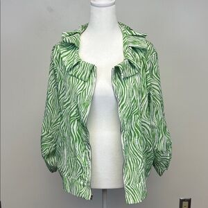 CJ Banks Green and White Zebra Patterned Lightweight Jacket 1X 16/18W